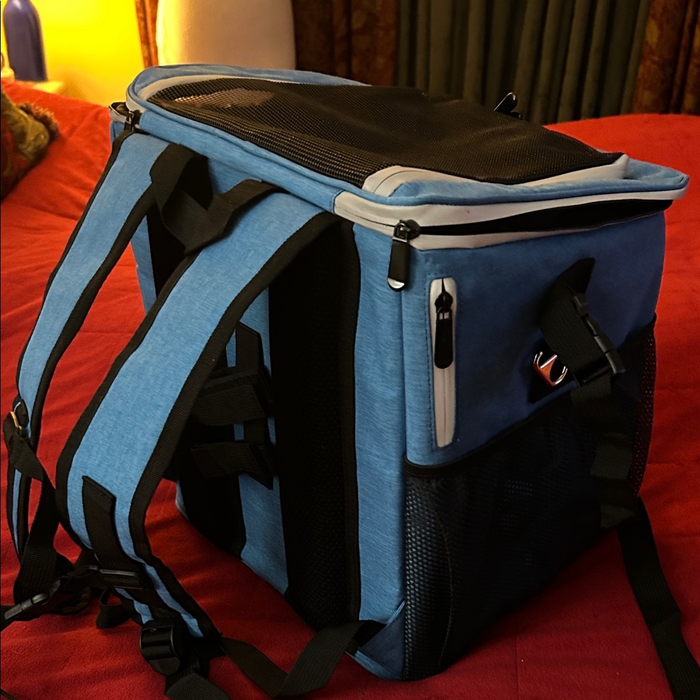 Blue Pet backpack Carrier with Mesh Pockets